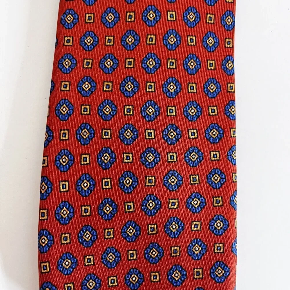 Robert Talbott 100% Silk Tie Orange Blue Made In USA Monterey, CA Men's